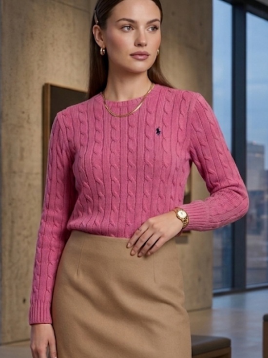 Ralph Lauren Sweaters - Vtg 90’s Ralph Lauren size M y2k Pink Cable Knit Crewneck Sweater